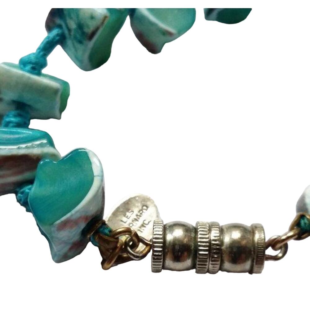 Les Bernard Shell Beaded Necklace Turquoise Blue White Boho Artisan MOP 32" - Picture 6 of 9
